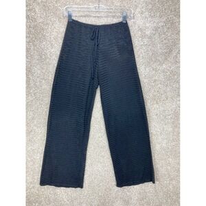 Crochet Sheer Knit Beach Cover Up Pants Women Sz M Black Wide Leg Summer Vacay